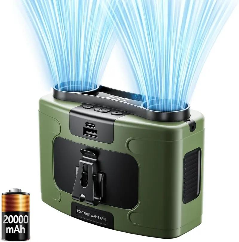 20000Mah Waist-Mounted Neck Fan With Power Bank & Led Light – Green 1