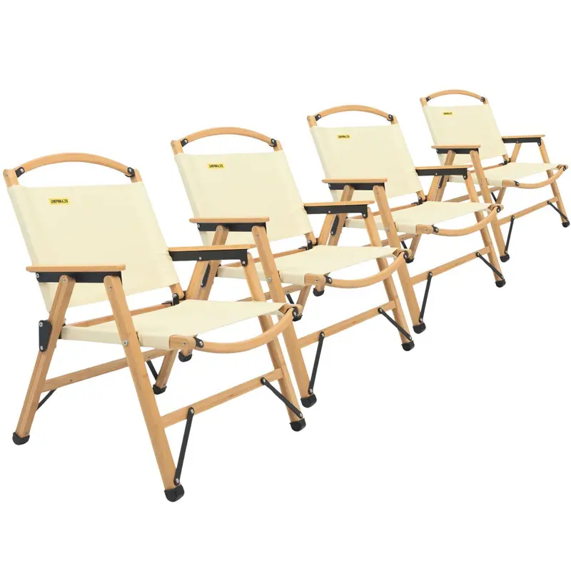 4-Pack Khaki & Beige Bamboo Canvas Folding Camping Chairs 1
