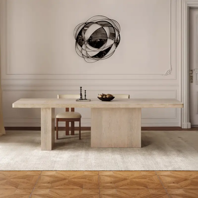 Athens Dining Table – Solid Wood Top With Travertine Base (Eb01Dt) 1