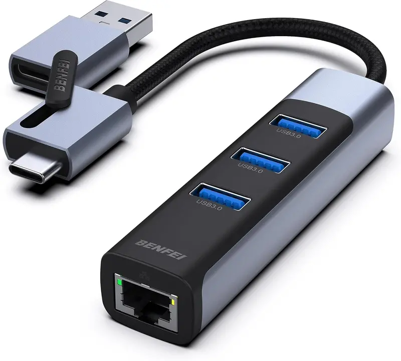 Benfei 2-In-1 Usb-C + Usb 3.0 Adapter: Gigabit Ethernet + 3-Port Usb 3.0 Hub 1