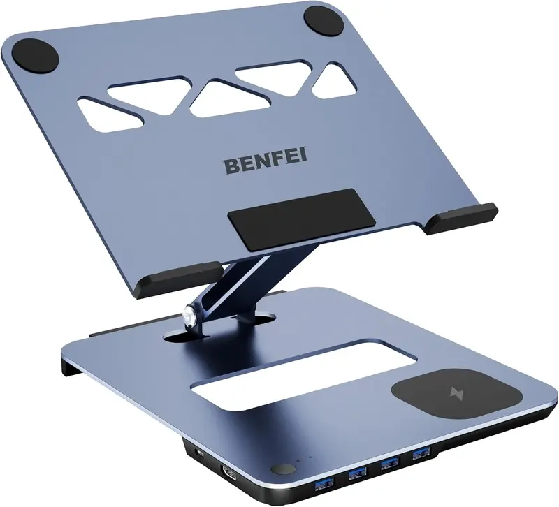 Benfei Multi-Function Laptop Stand Featuring Usb-C Hub, Kvm Switch, And 15W Wireless Charging 1