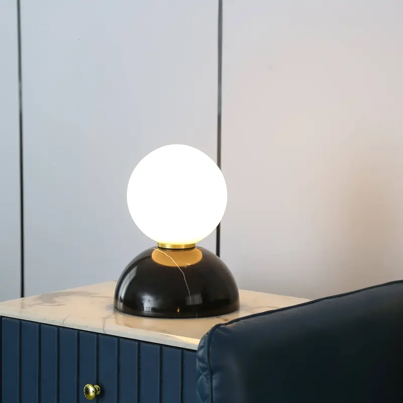 Black Marble Base Table Lamp With Opal Glass Shade – Model 8709T-Bk 1