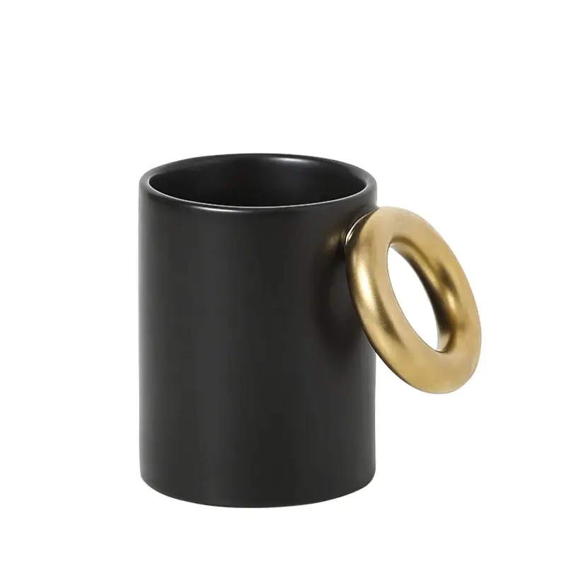 Black Ring-Shaped Ceramic Mug – Ergonomic Modern Tableware 1
