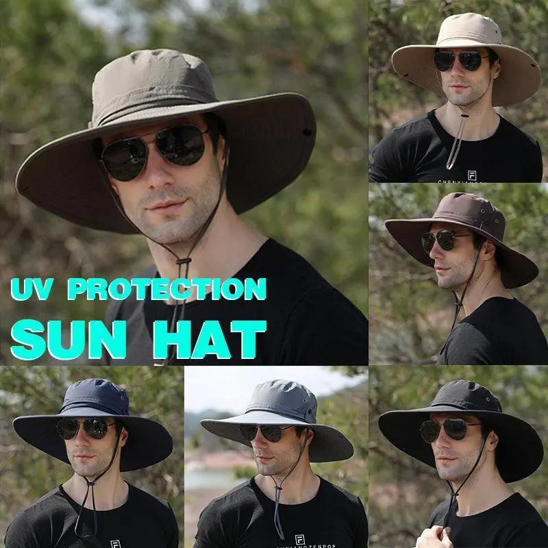 Breathable Wide-Brim Uv Sun Hat – Quick-Drying Outdoor Cap For Fishing, Trekking, And Travel In Black 1