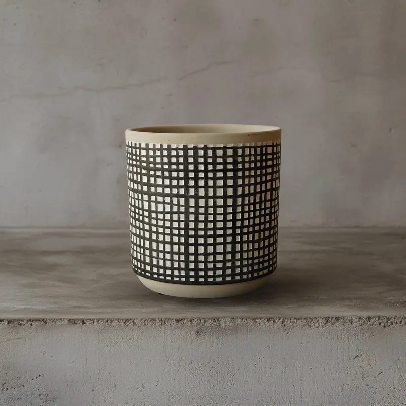 Classic Checkered Black Cement Planter – Indoor/Outdoor Decorative Planter, 8040B-56 1