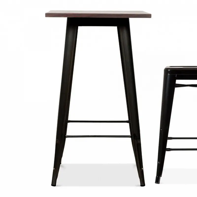 Compact Industrial Bar Table With Solid Wood Top (60 Cm) Gt-248U-Bw 1