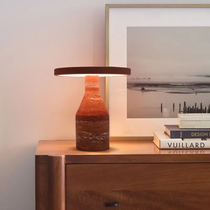 Contemporary Flat-Shape Real Marble Table Lamp In Vibrant Orange – Model Oy-2410005Ht (Or) 1