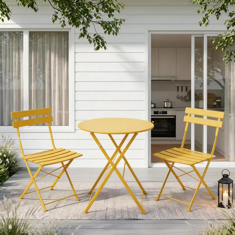 Eo Living Vibrant Yellow Folding Bistro Set – 3-Piece Patio Bundle 1