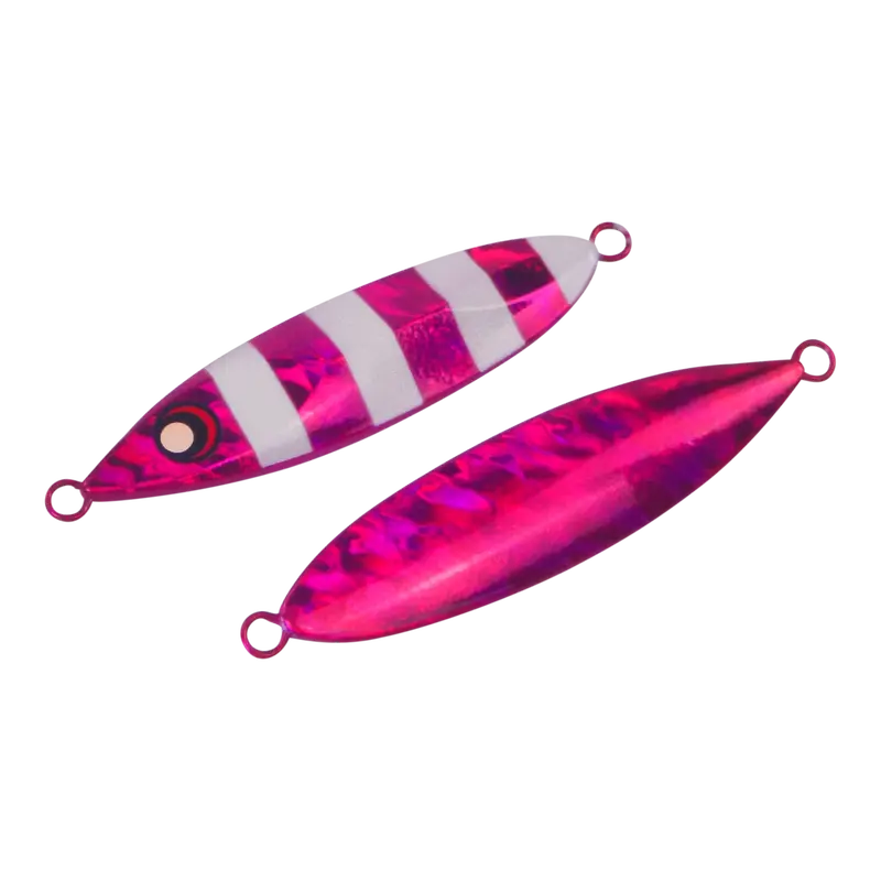 Finesse Slow-Pitch Flutter Jig – 60G Hot Pink Stripe, 2-Pack For Controlled Descent 1