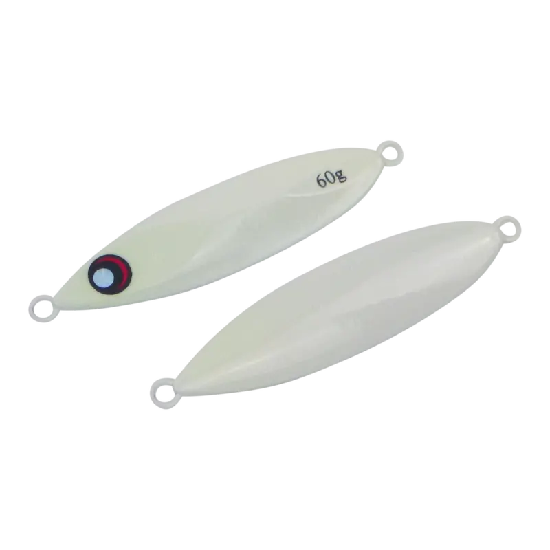 Finesse Slow-Pitch Flutter Jig – 60G Lumo White, 2-Pack For Low-Light Visibility 1