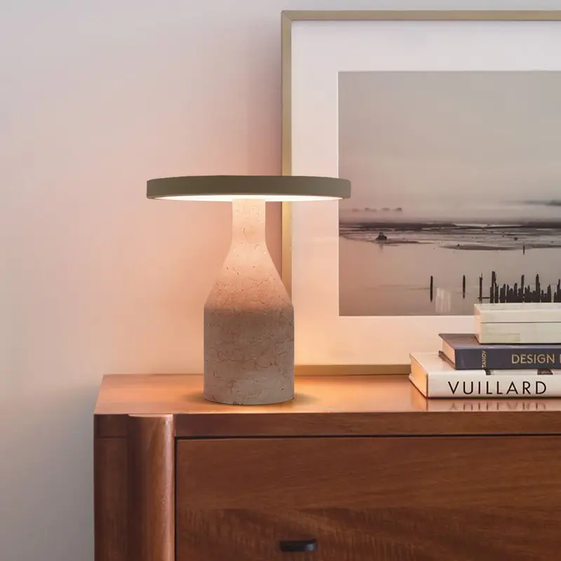 Flat-Base Real Marble Table Lamp – Khaki-Beige Stone Finish (Oy-2410005Ht-Kb) 1