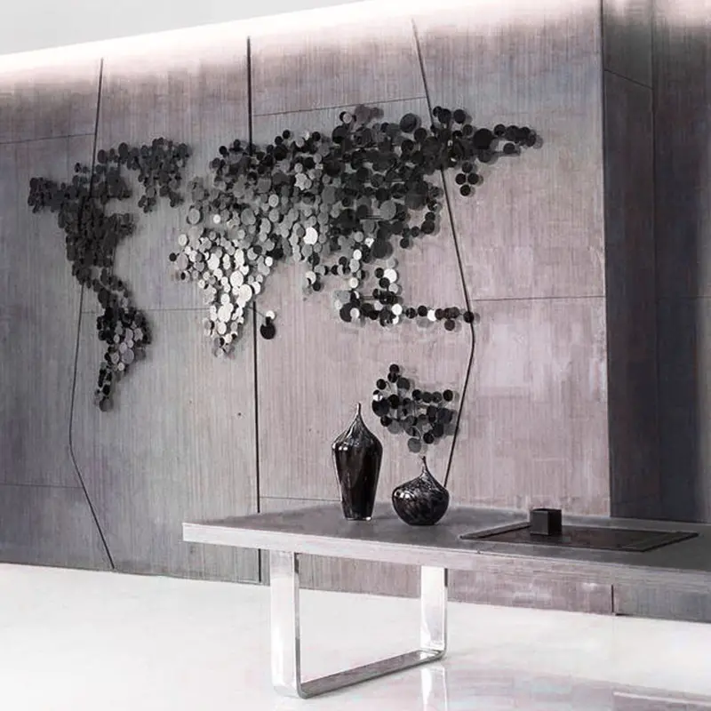Handcrafted World Map Wall Art – Stainless Steel, Gunmetal Black Finish (Z08025) 1