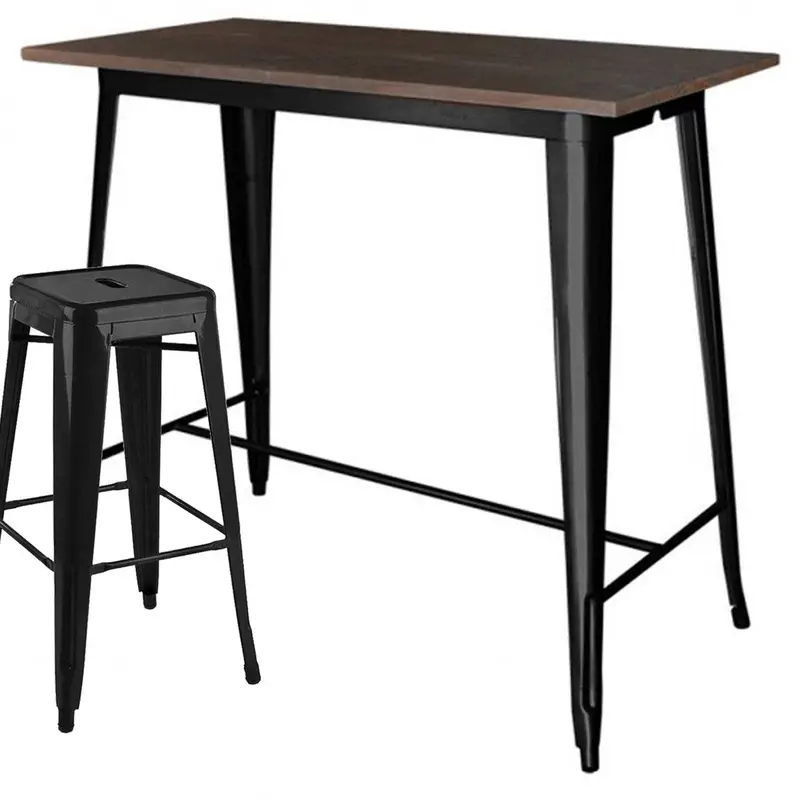 Industrial Bar Table Featuring Solid Wood Top (120 Cm) Gt-413Wb 1