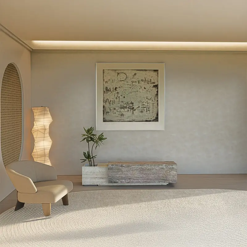 Lapis Travertine Bench With Integrated Planter – Eb16 Side Table 1