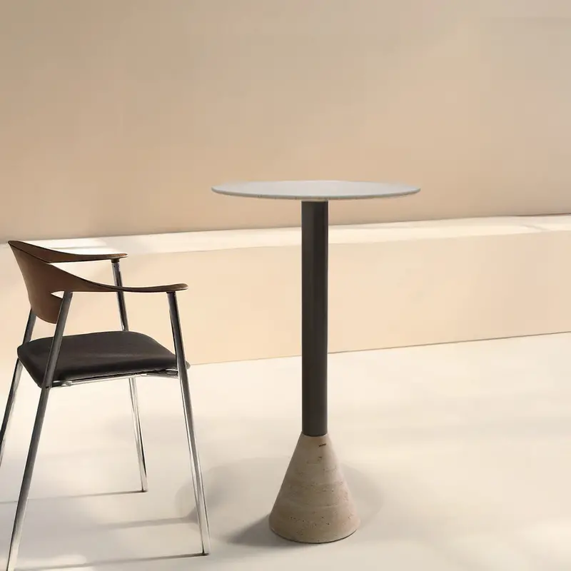 Madrid Travertine Marble Bar Table With Gunmetal Black Base – St8644-60B 1