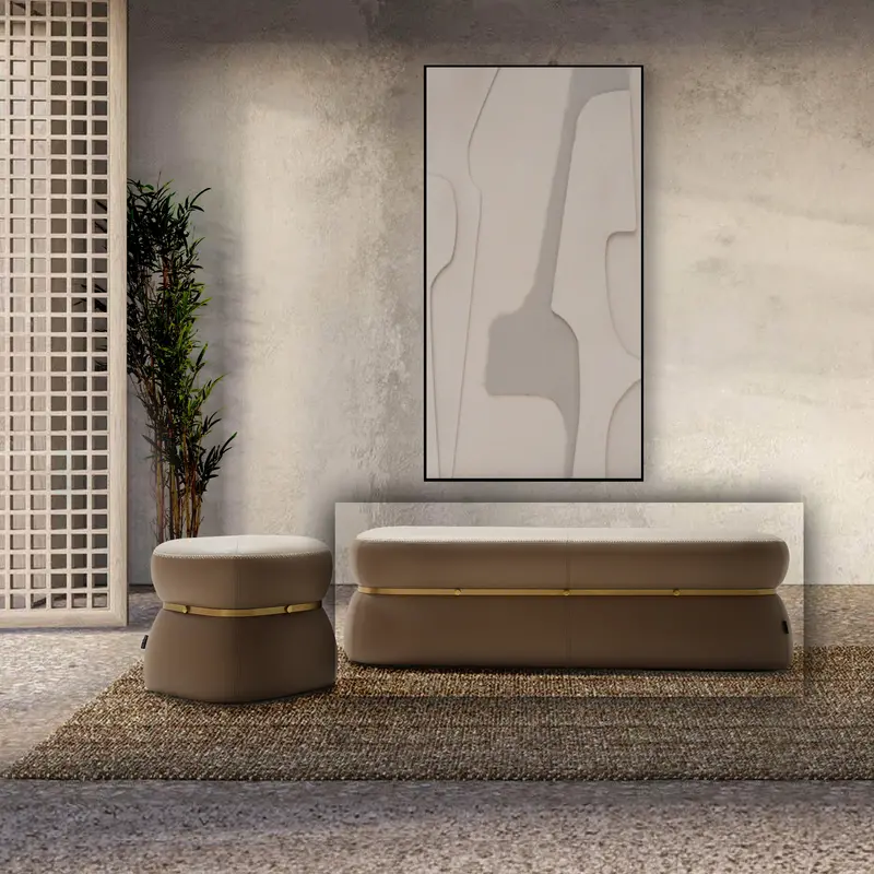 Nappa Leather Lounge Pouf Or Compact Bench – Light Brown Bc707-1 1