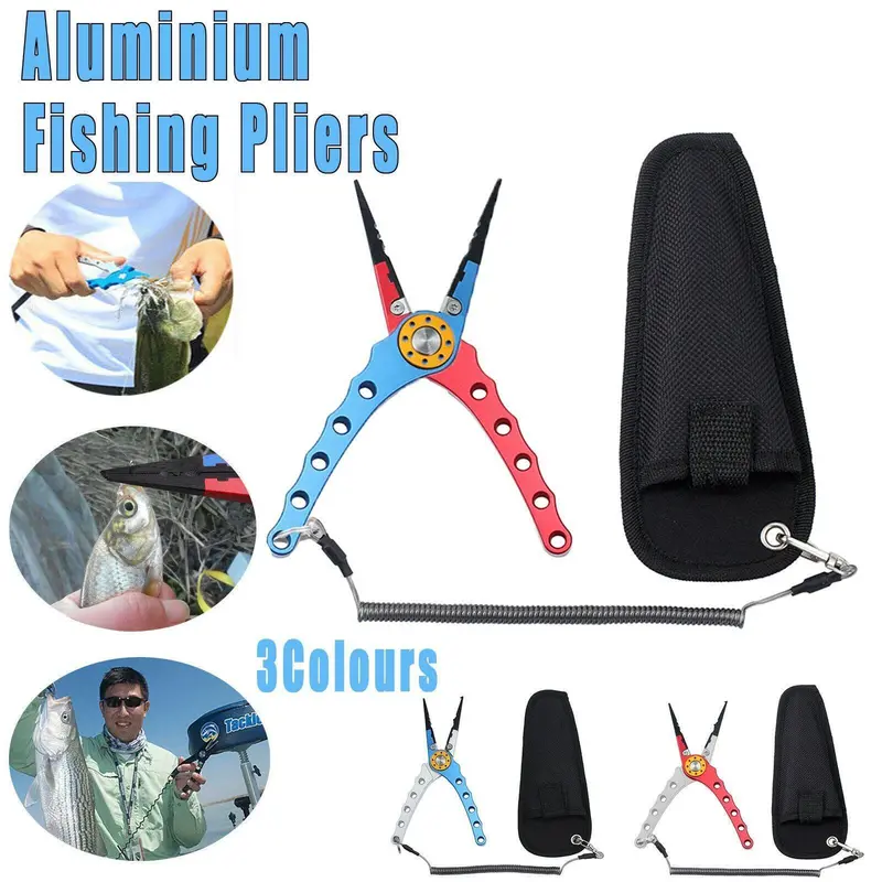 Red-And-Silver Aluminum Fishing Pliers With Hook Remover & Line Cutter 1