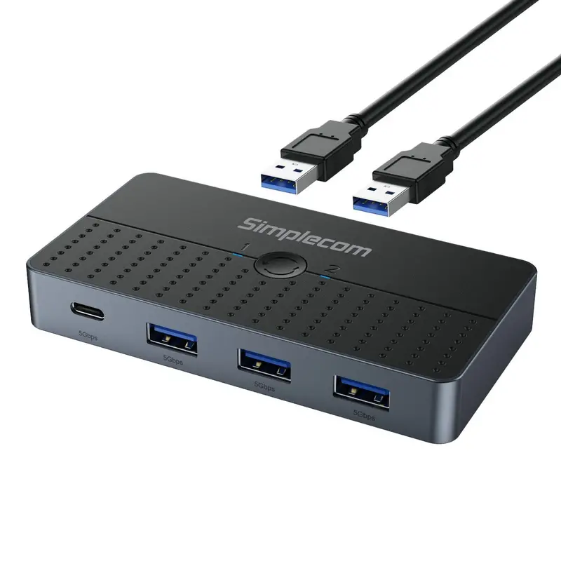 Simplecom Km320 2-Way Usb Switch With 4-Port Hub For Seamless Dual-Computer Peripheral Sharing 1
