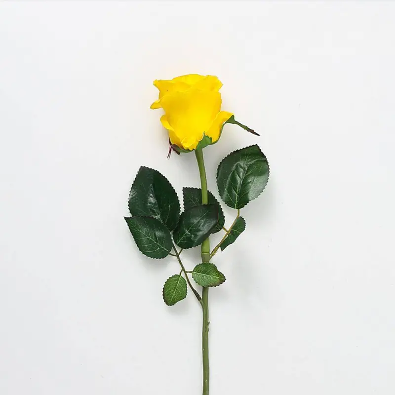 Single Artificial Rose – Vibrant Yellow Silk Flower For Vases Or Decor (Fl-Jh215) 1