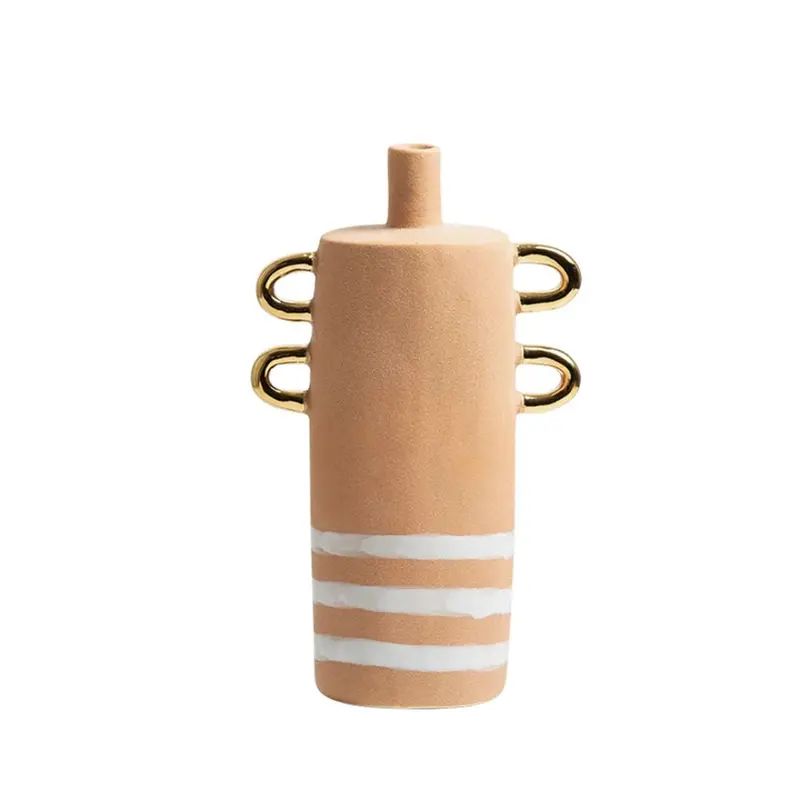 Slim-Neck Brown Flat Ceramic Vase Fb-D23089B 1