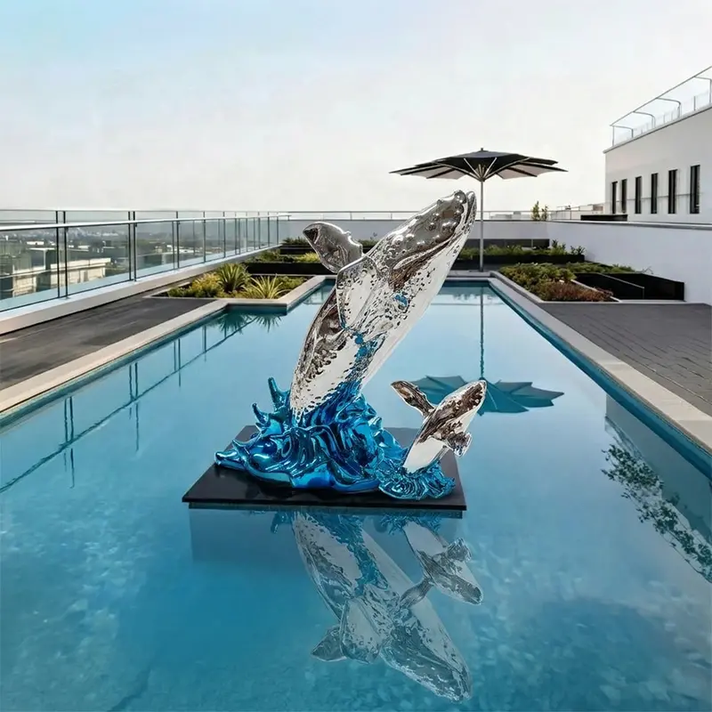 Styled Whale Fiberglass Sculpture – Extended-Length Contemporary Art Piece, Pre-Order (Model F9256) 1