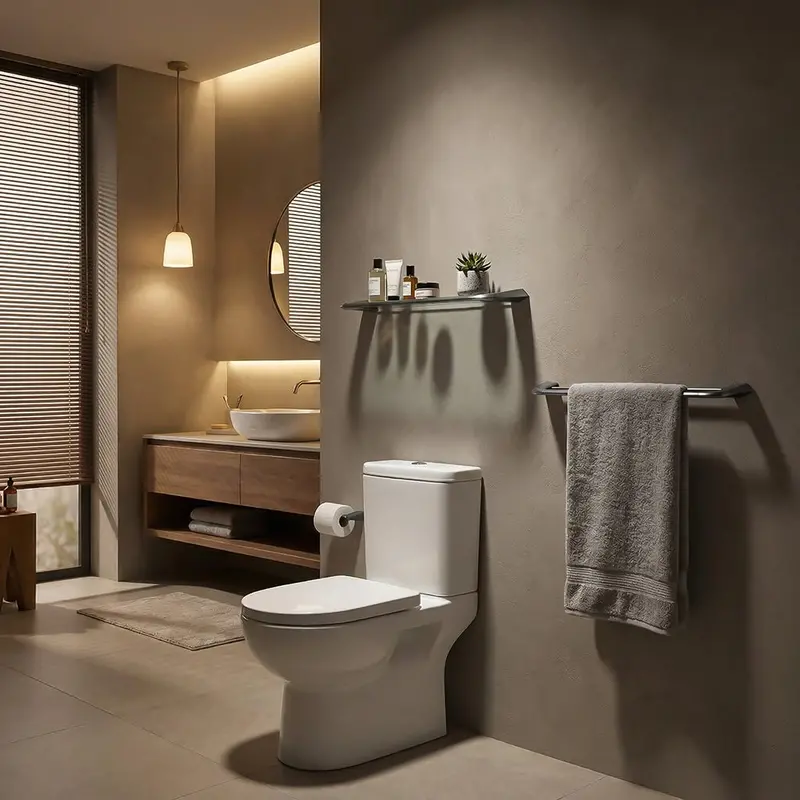 Velo Gunmetal-Finished Floating Glass Shelf – Minimalist Bathroom Storage – Model 24413 1