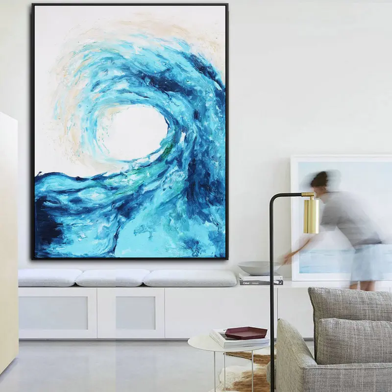 Wave Motion Canvas Art – Hand-Painted Framed Wall Decor (130×90 Cm) Soap0056 1